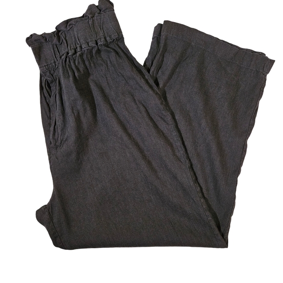 Gianni Bini Paperbag Style Straight Leg Linen Blend Pants, Black, Large - Picture 4 of 12